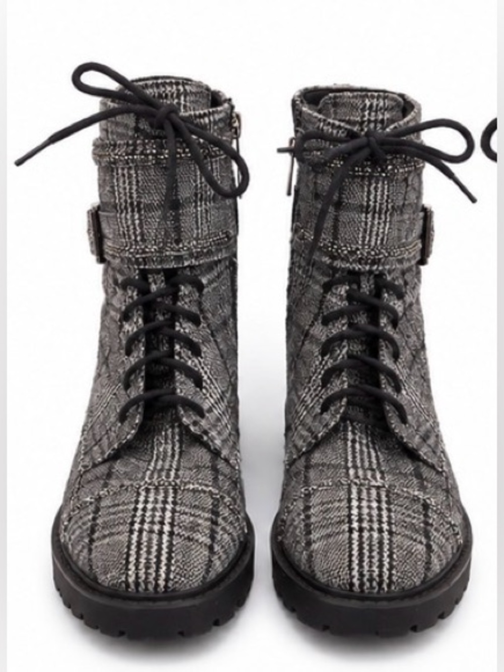 Jessica Simpson Gray Plaid Lace-Up Combat Boots